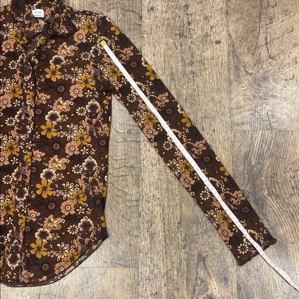 Wilfred Brown and Yellow Floral Button Down Shirt Size 2XS Arititzia - Picture 9 of 10